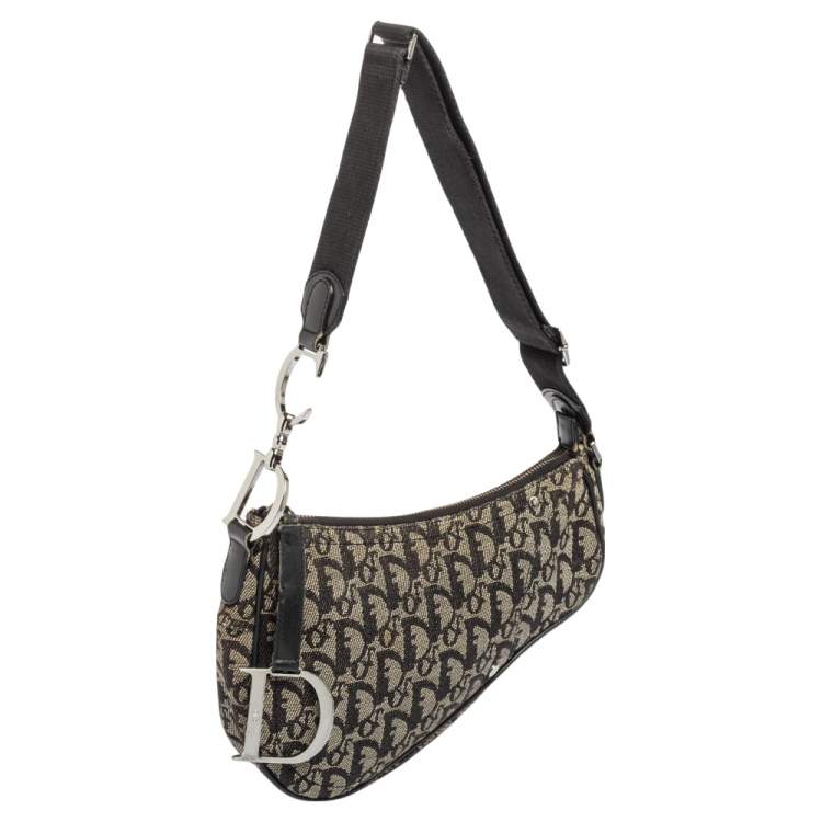 Pre Owned Dior Black Oblique Canvas Trotter Saddle Bag