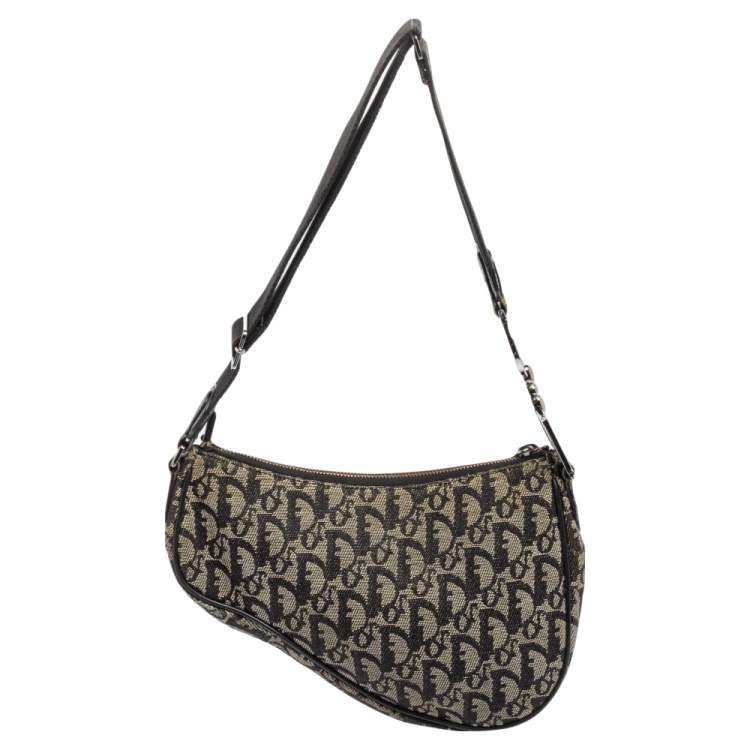 Pre Owned Dior Black Oblique Canvas Trotter Saddle Bag