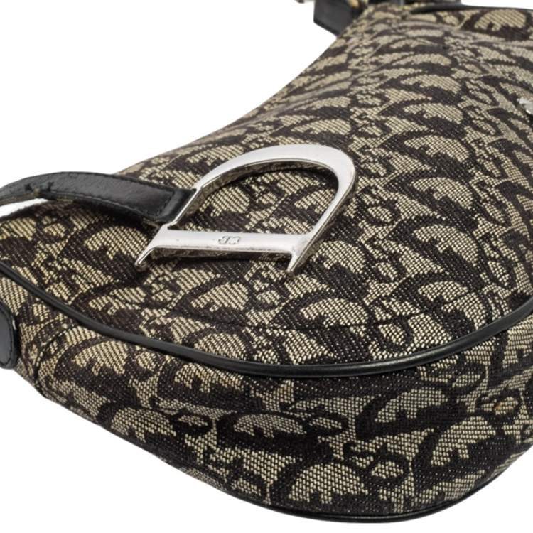 Pre Owned Dior Black Oblique Canvas Trotter Saddle Bag