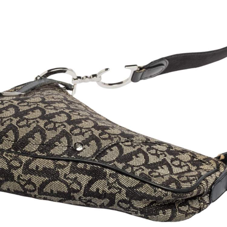 Pre Owned Dior Black Oblique Canvas Trotter Saddle Bag