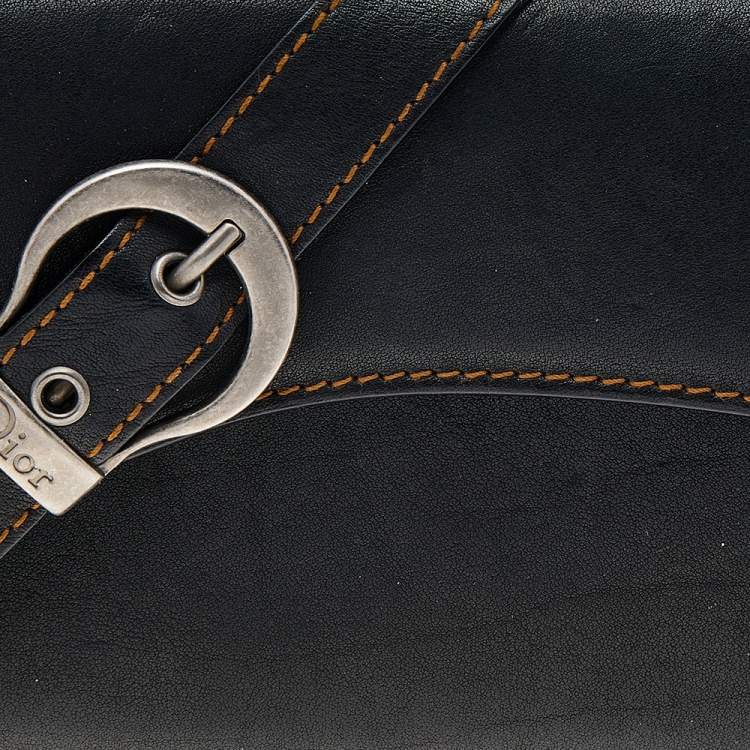 Pre Owned Christian Dior Black Leather Vintage Gaucho Saddle Wallet
