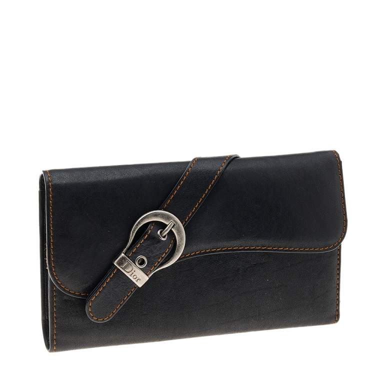 Pre Owned Christian Dior Black Leather Vintage Gaucho Saddle Wallet