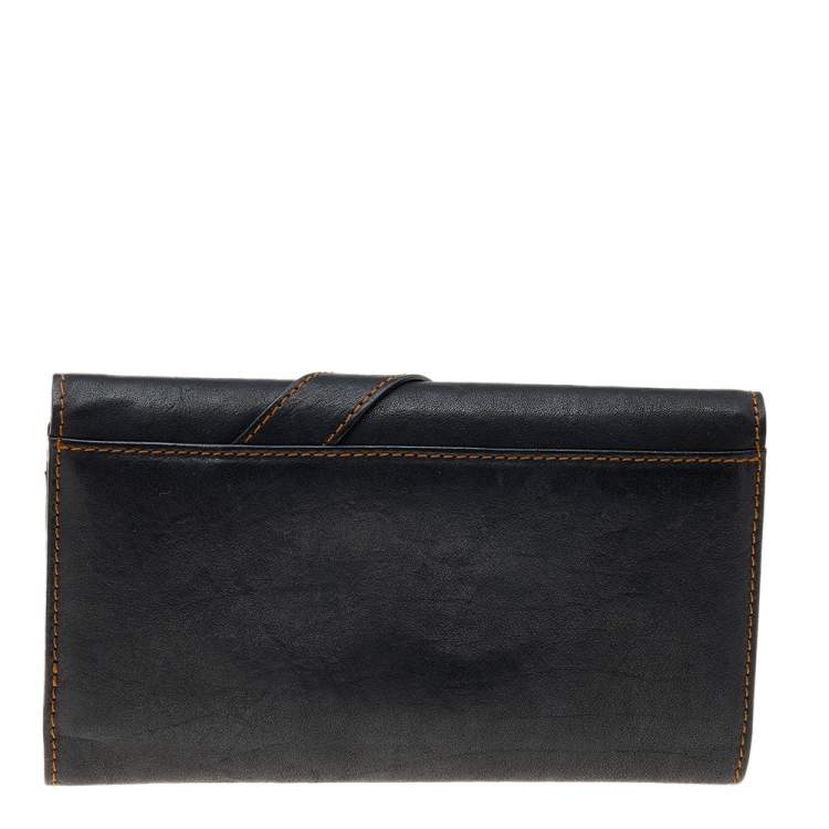 Pre Owned Christian Dior Black Leather Vintage Gaucho Saddle Wallet