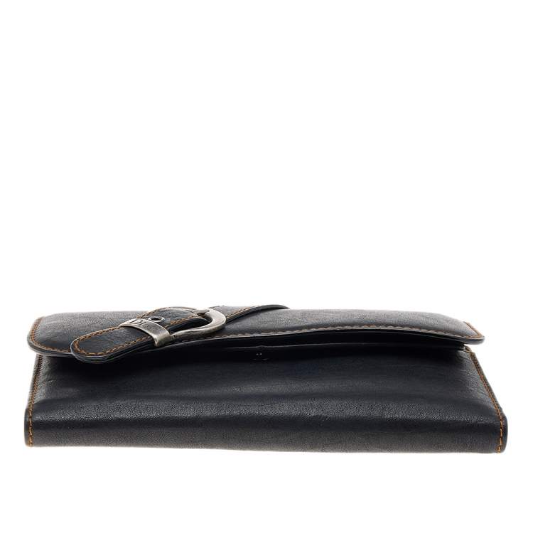 Pre Owned Christian Dior Black Leather Vintage Gaucho Saddle Wallet
