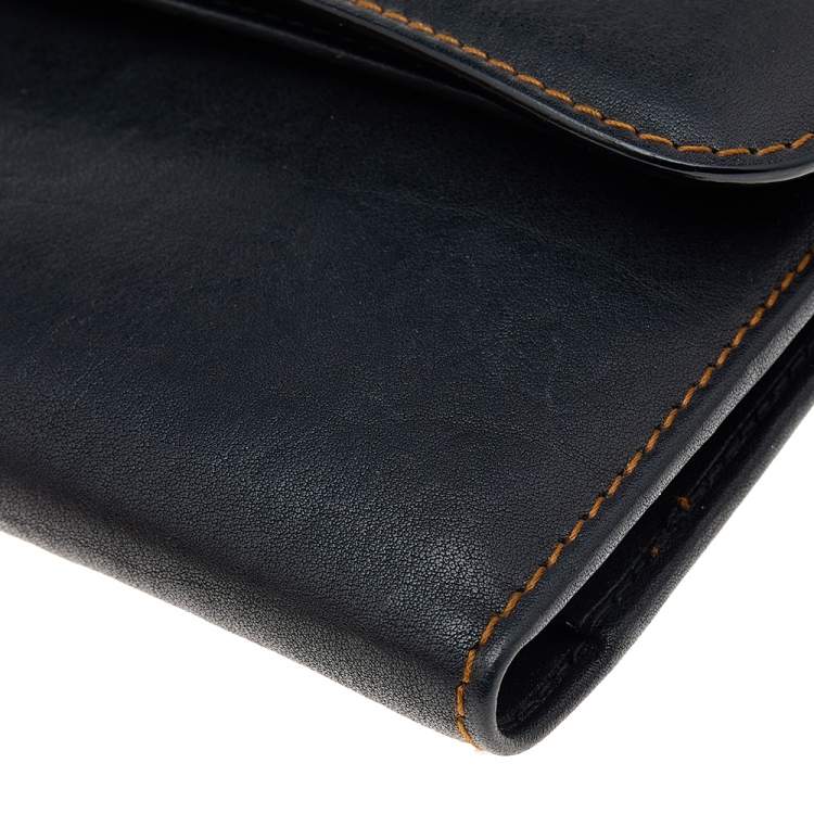 Pre Owned Christian Dior Black Leather Vintage Gaucho Saddle Wallet