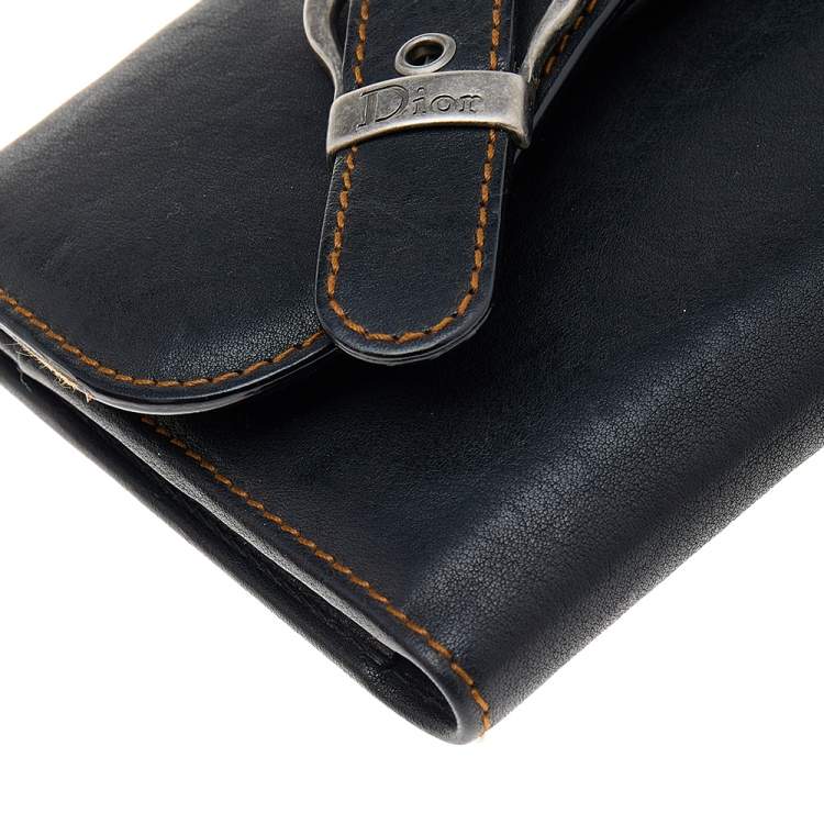 Pre Owned Christian Dior Black Leather Vintage Gaucho Saddle Wallet