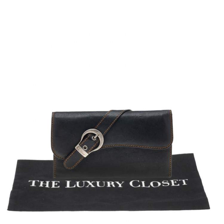 Pre Owned Christian Dior Black Leather Vintage Gaucho Saddle Wallet