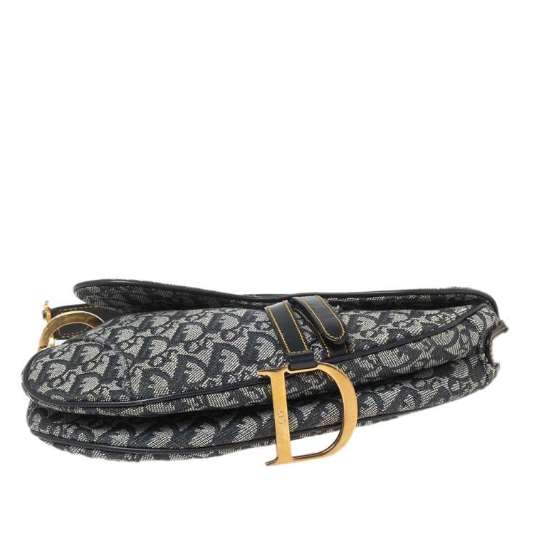 Pre Owned Dior Blue Oblique Denim Saddle Bag