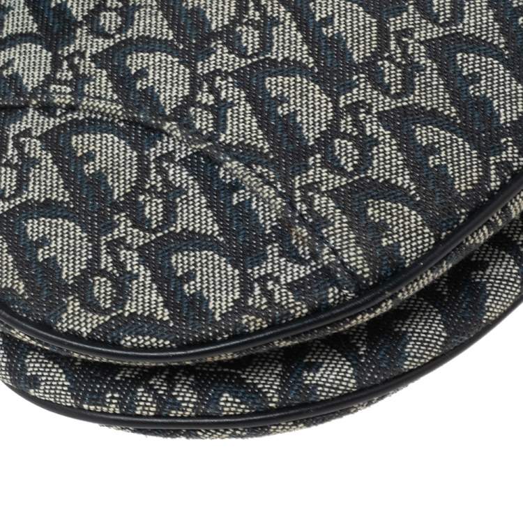 Pre Owned Dior Blue Oblique Denim Saddle Bag
