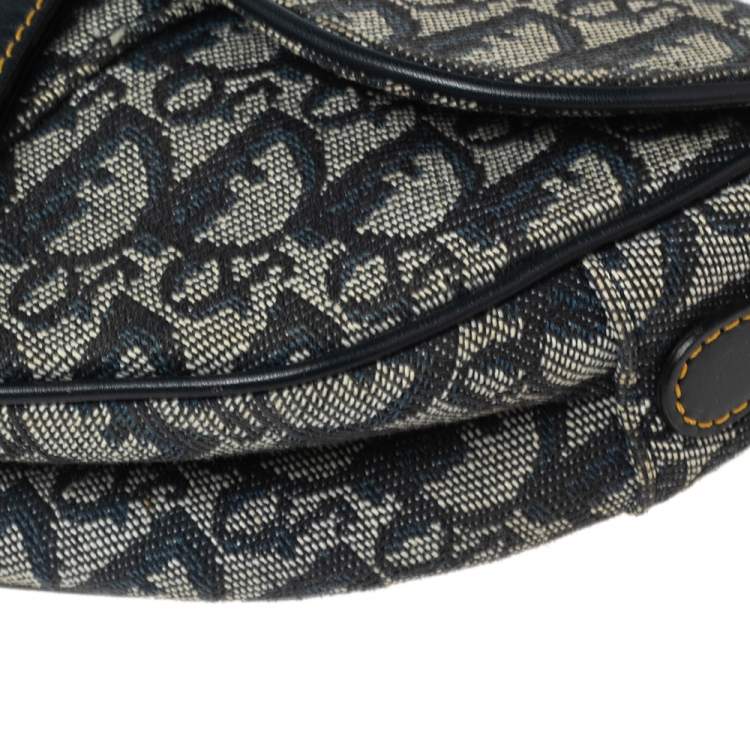 Pre Owned Dior Blue Oblique Denim Saddle Bag