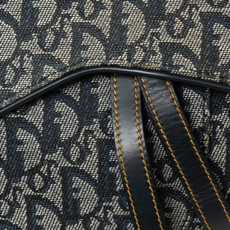 Pre Owned Dior Blue Oblique Denim Saddle Bag