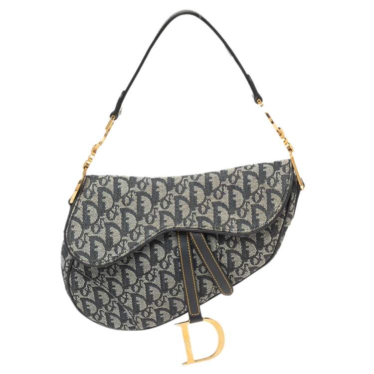 Pre Owned Dior Blue Oblique Denim Saddle Bag
