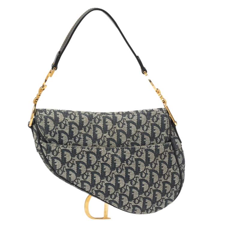 Pre Owned Dior Blue Oblique Denim Saddle Bag