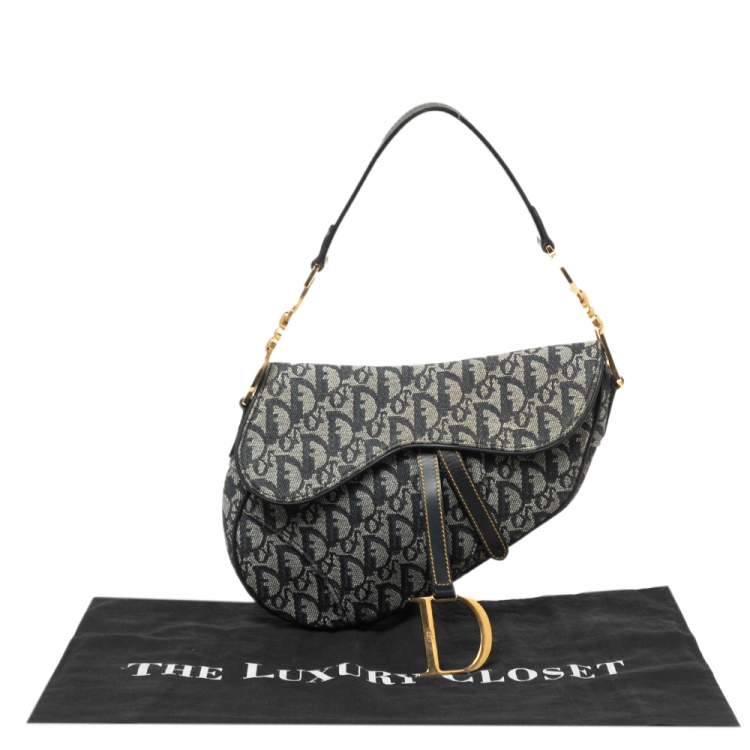 Pre Owned Dior Blue Oblique Denim Saddle Bag