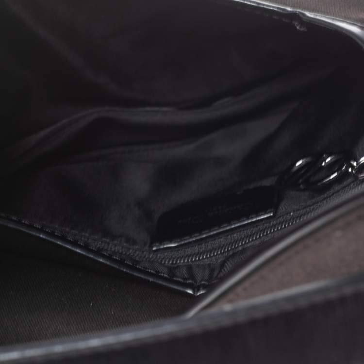 Pre Owned Dior Dark Brown/Black Canvas and Patent Leather Saddle Bag