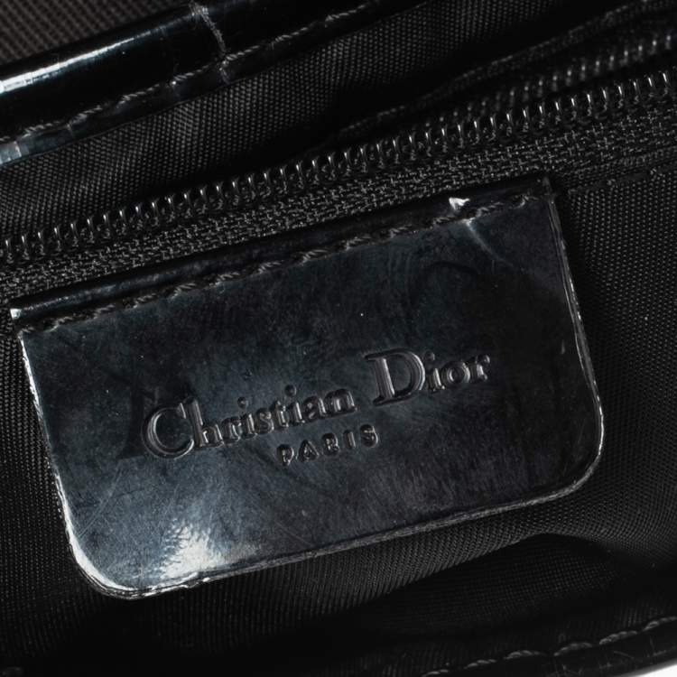 Pre Owned Dior Dark Brown/Black Canvas and Patent Leather Saddle Bag
