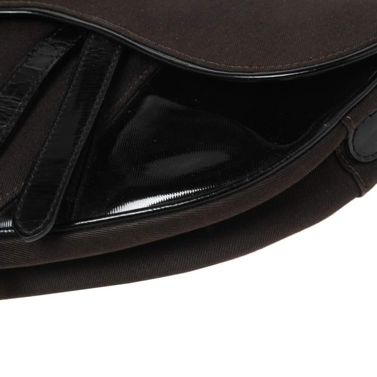 Pre Owned Dior Dark Brown/Black Canvas and Patent Leather Saddle Bag