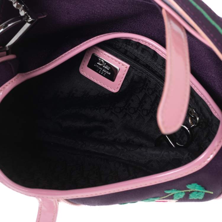Pre Owned Dior Purple Embroidered Silk Limited Edition 0220 Floral And Koi Saddle Bag