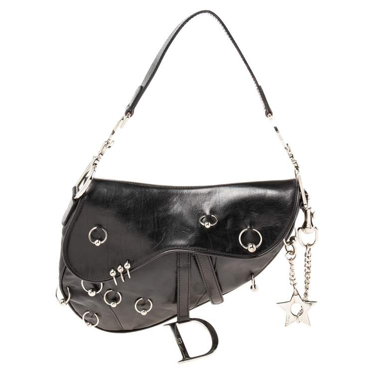 Pre Owned Dior Black Leather Saddle Piercing Bag