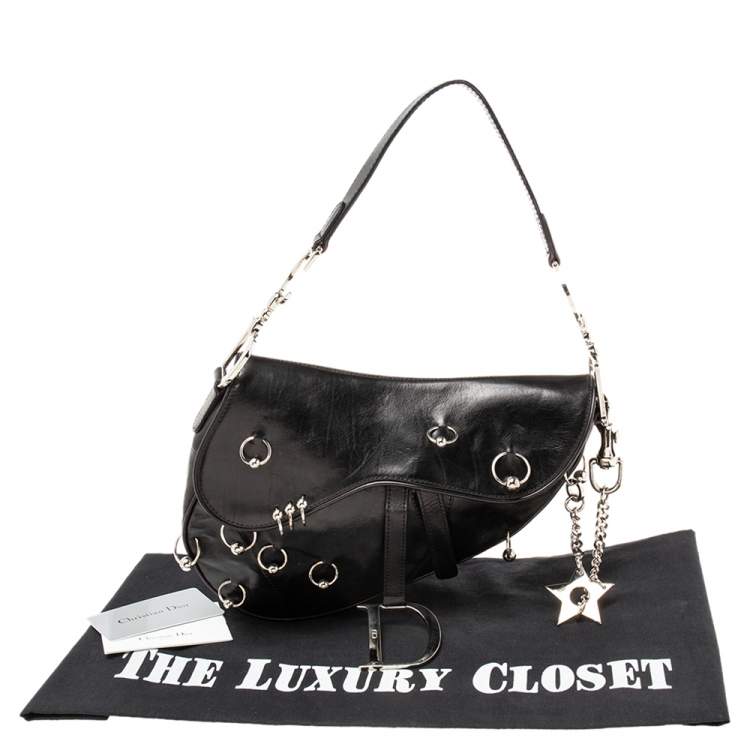 Pre Owned Dior Black Leather Saddle Piercing Bag