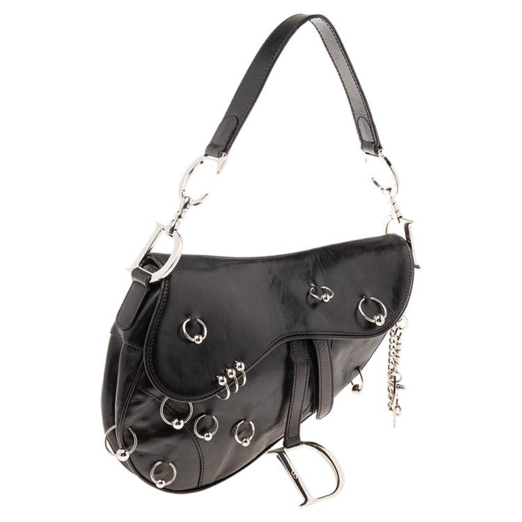 Pre Owned Dior Black Leather Saddle Piercing Bag