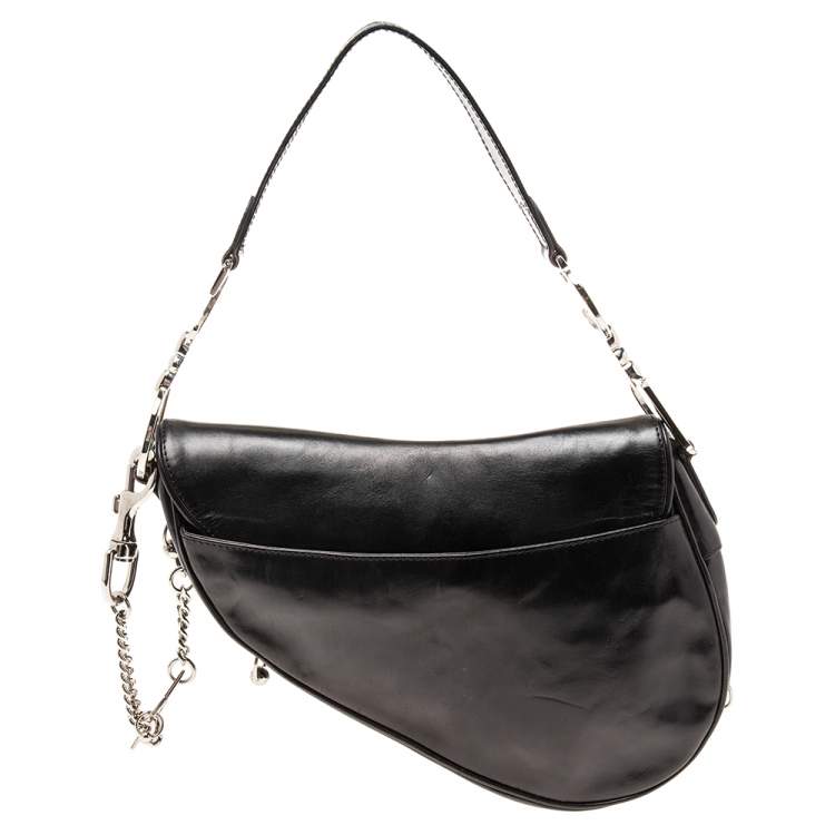 Pre Owned Dior Black Leather Saddle Piercing Bag
