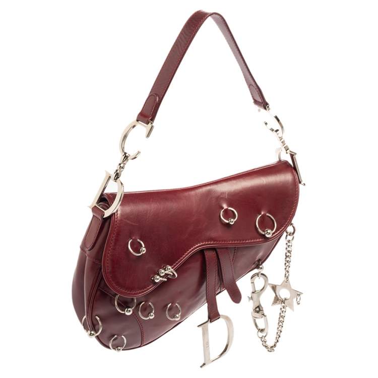 Pre Owned Dior Red Leather Saddle Piercing Bag