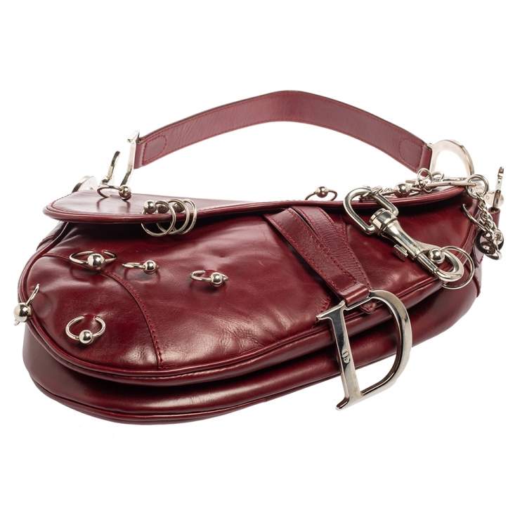 Pre Owned Dior Red Leather Saddle Piercing Bag