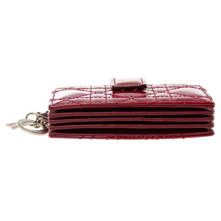 Pre Owned Dior Red Cannage Patent Leather Lady Dior Gusset Card Case