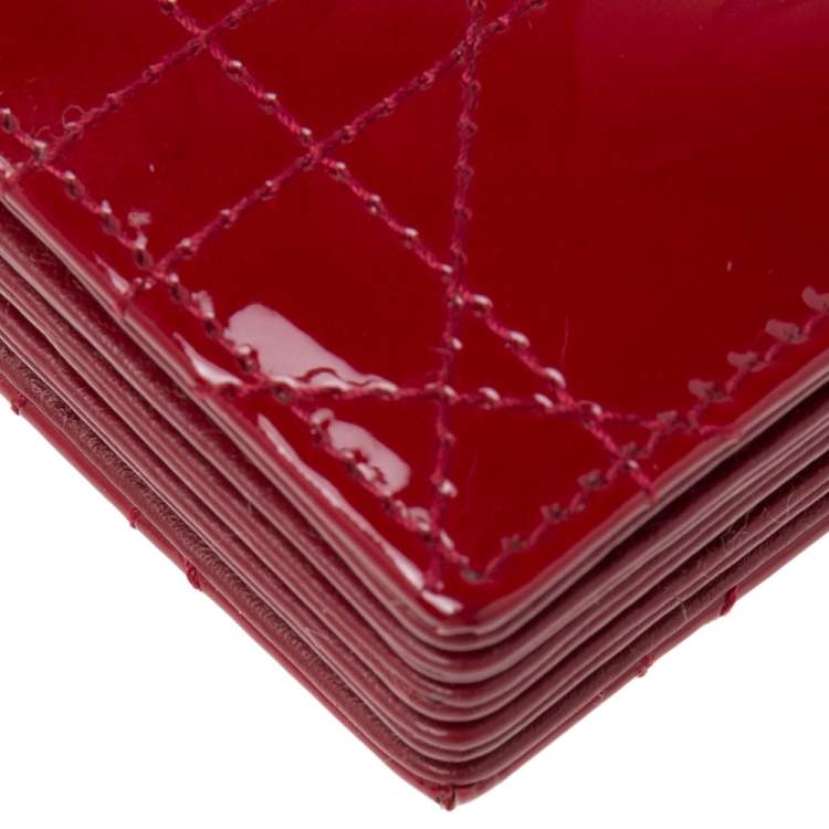 Pre Owned Dior Red Cannage Patent Leather Lady Dior Gusset Card Case