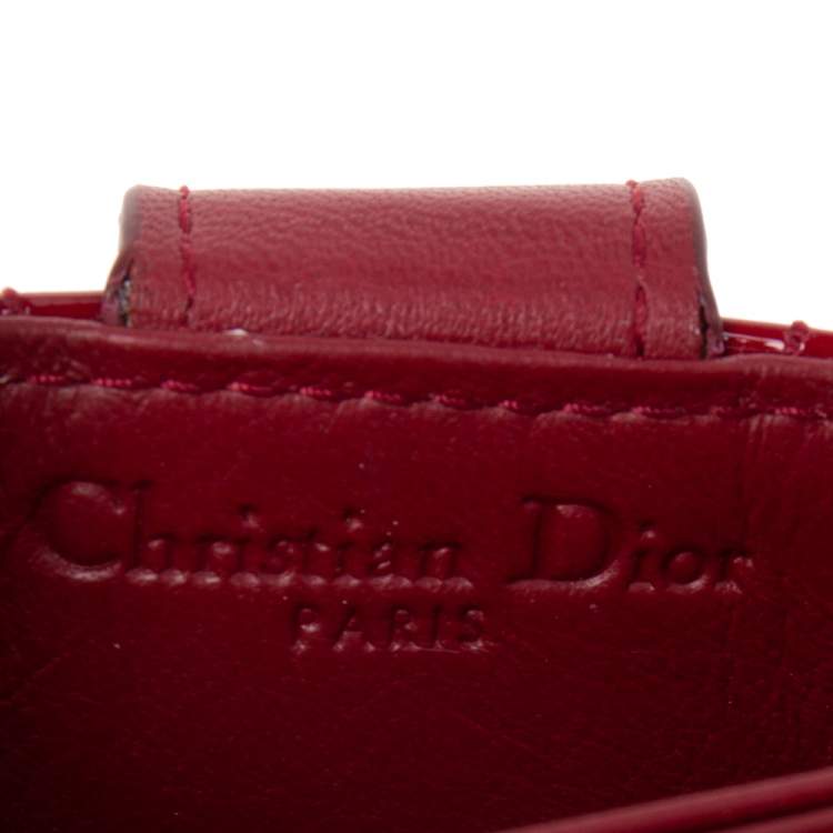 Pre Owned Dior Red Cannage Patent Leather Lady Dior Gusset Card Case