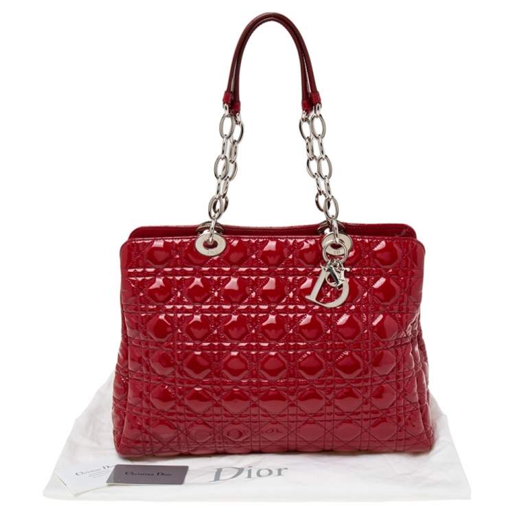 Pre Owned Dior Red Cannage Patent Leather Large Soft Lady Dior Shopping Tote