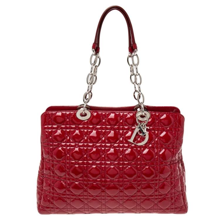 Pre Owned Dior Red Cannage Patent Leather Large Soft Lady Dior Shopping Tote