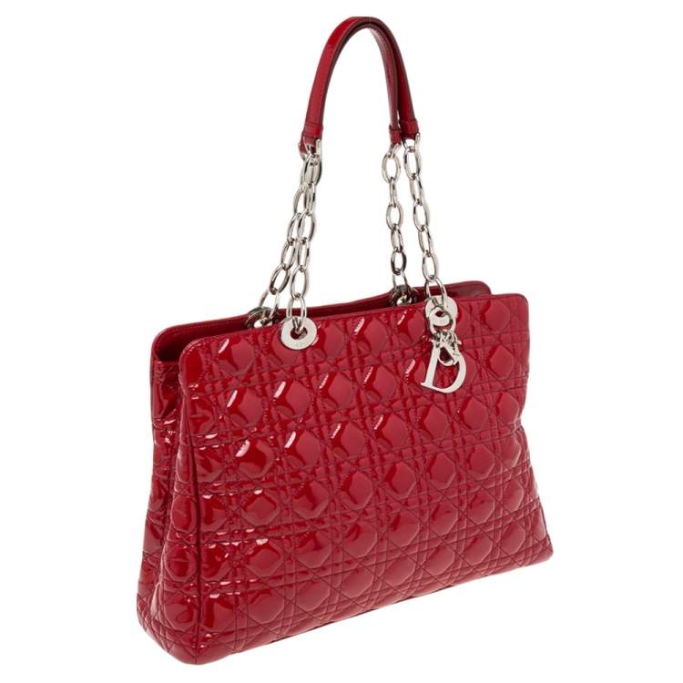 Pre Owned Dior Red Cannage Patent Leather Large Soft Lady Dior Shopping Tote