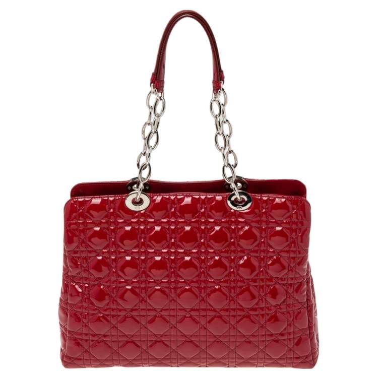 Pre Owned Dior Red Cannage Patent Leather Large Soft Lady Dior Shopping Tote