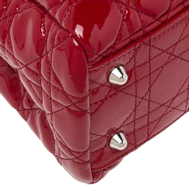 Pre Owned Dior Red Cannage Patent Leather Large Soft Lady Dior Shopping Tote