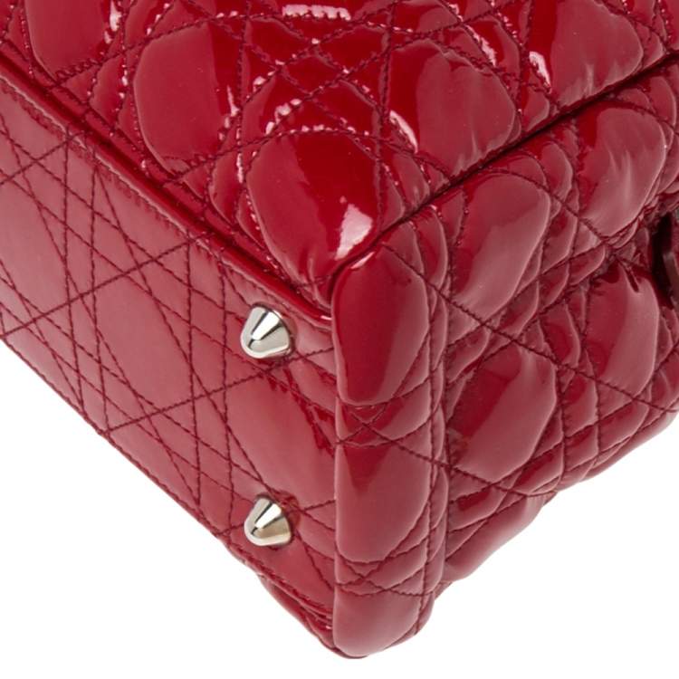 Pre Owned Dior Red Cannage Patent Leather Large Soft Lady Dior Shopping Tote