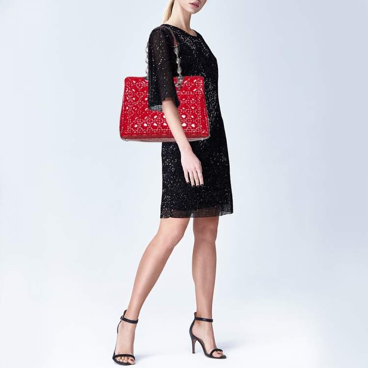 Pre Owned Dior Red Cannage Patent Leather Large Soft Lady Dior Shopping Tote
