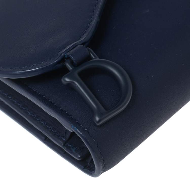 Pre Owned Dior Indigo Ultramatte Leather Saddle Compact Wallet
