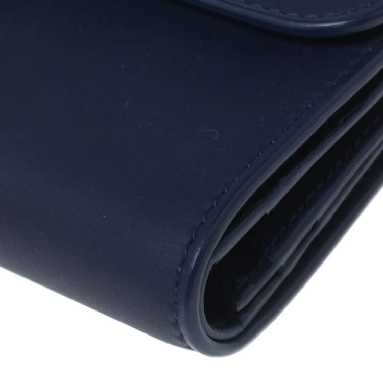 Pre Owned Dior Indigo Ultramatte Leather Saddle Compact Wallet