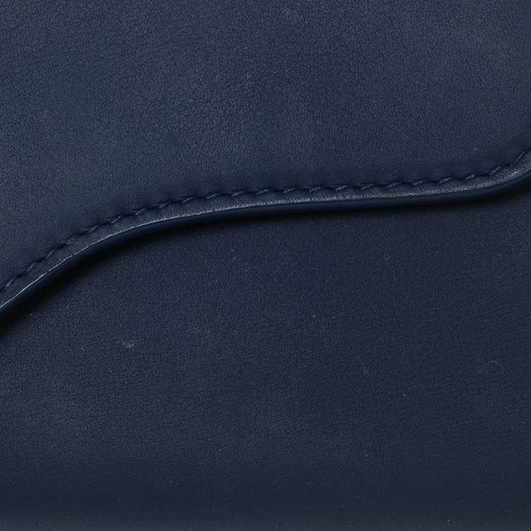 Pre Owned Dior Indigo Ultramatte Leather Saddle Compact Wallet