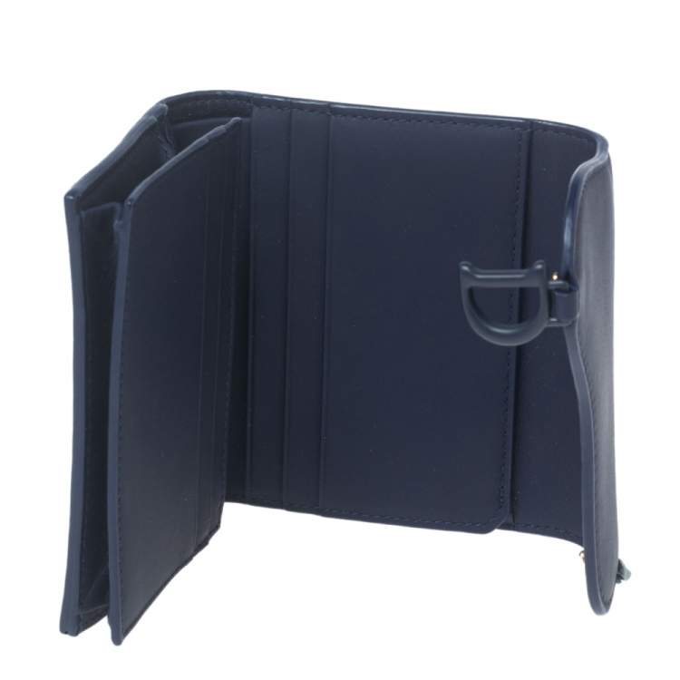 Pre Owned Dior Indigo Ultramatte Leather Saddle Compact Wallet