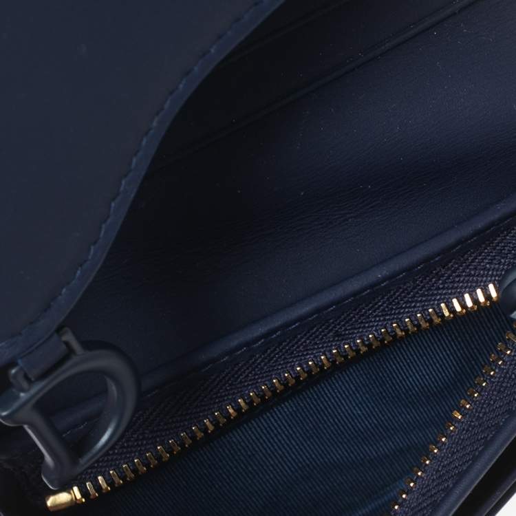 Pre Owned Dior Indigo Ultramatte Leather Saddle Compact Wallet