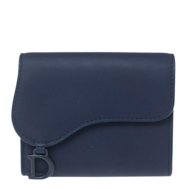 Pre Owned Dior Indigo Ultramatte Leather Saddle Compact Wallet
