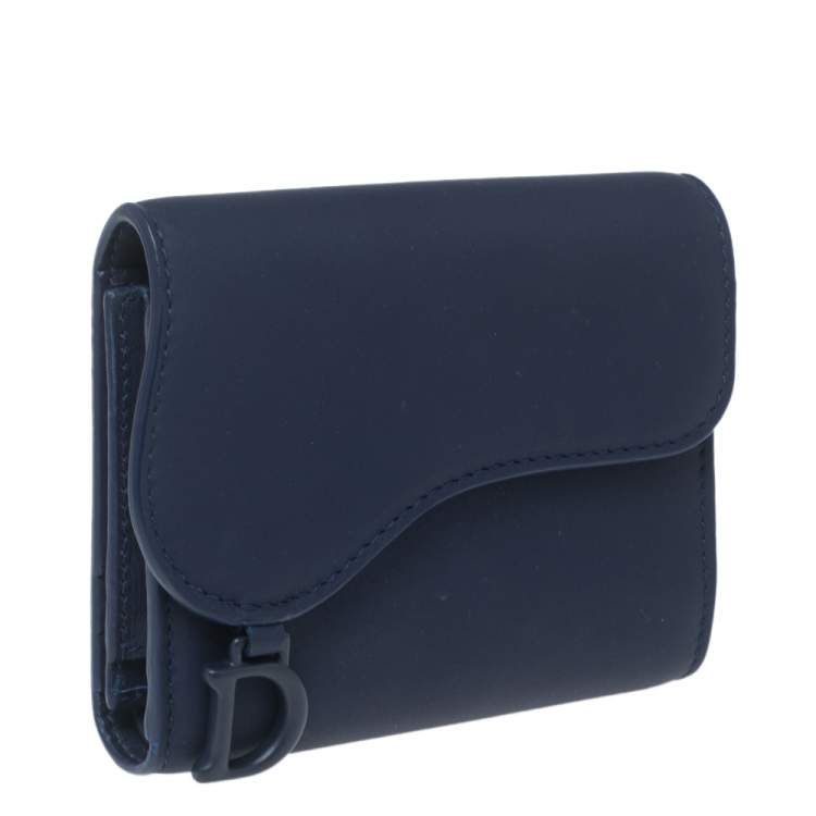 Pre Owned Dior Indigo Ultramatte Leather Saddle Compact Wallet
