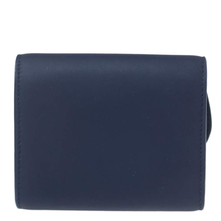 Pre Owned Dior Indigo Ultramatte Leather Saddle Compact Wallet