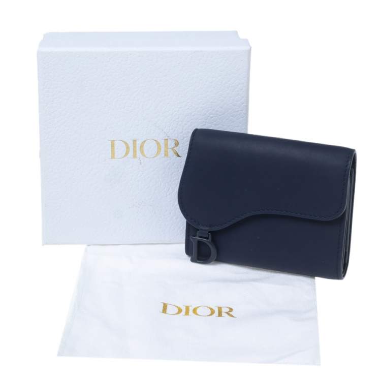 Pre Owned Dior Indigo Ultramatte Leather Saddle Compact Wallet