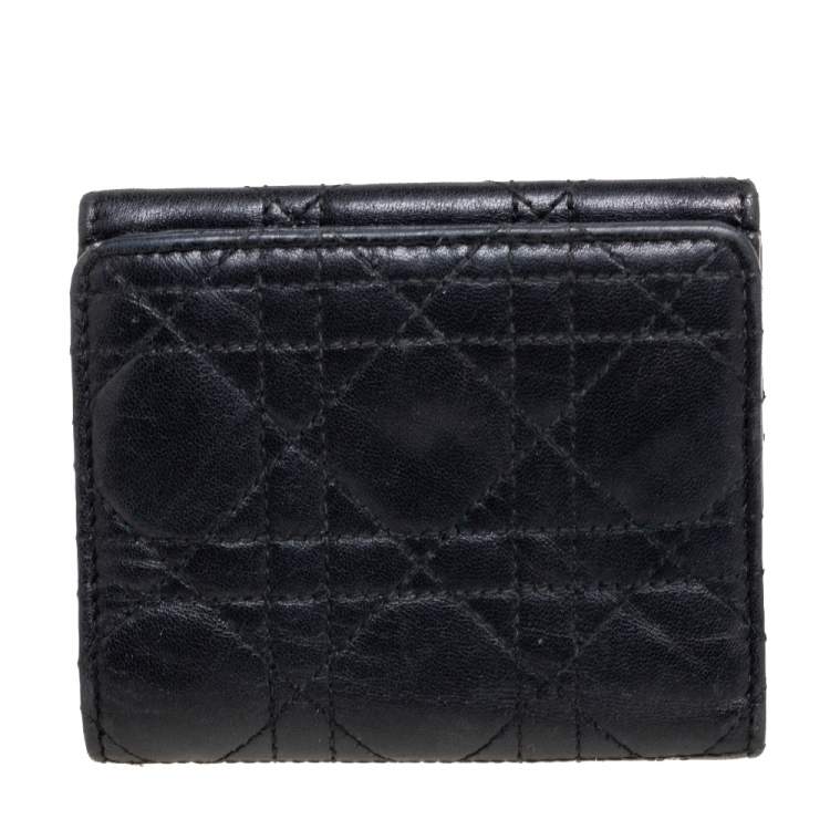 Pre Owned Dior Black Cannage Leather Addict Compact Wallet