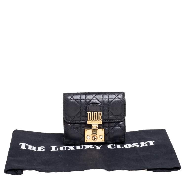 Pre Owned Dior Black Cannage Leather Addict Compact Wallet