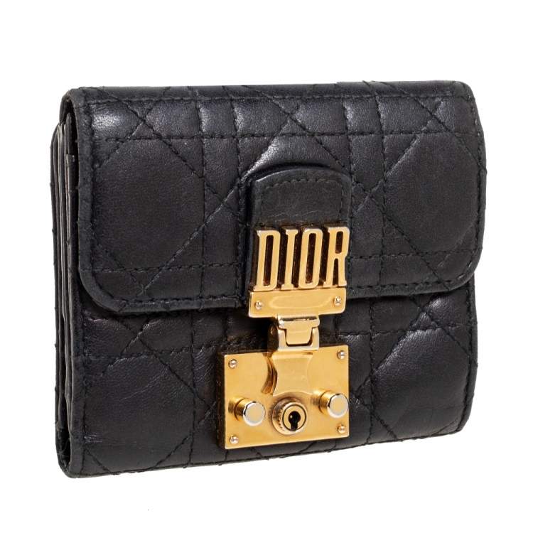 Pre Owned Dior Black Cannage Leather Addict Compact Wallet